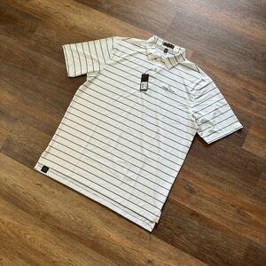 NWT Peter Millar Summer Comfort Polo Shirt White Navy Stripe Chest Hit‎ Size XL